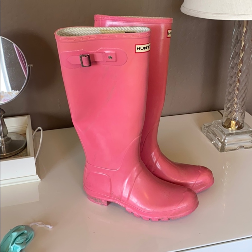 Glossy Pink Tall Hunter Rainboots
